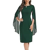 HELYO Women's Chiffon Cloak Sleeve Mini Cape Dress V-Back Semi-Formal Elegant Bodycon Wedding Guest Evening Cocktail Dresses