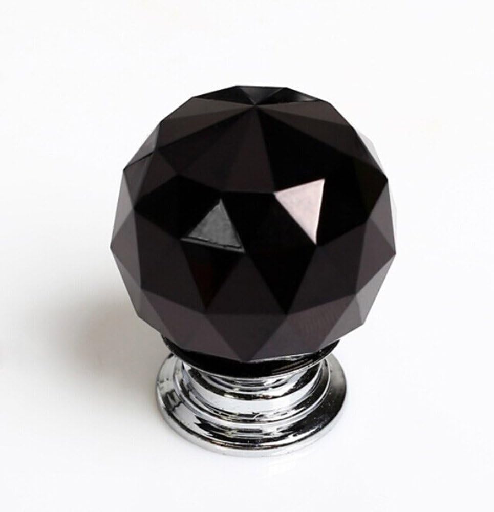 Crazy Genie 10pcs Diamond Shaped Clear Glass Crystal Cabinet Pull Drawer Handle Kitchen Door Home Furniture Knob Diameter 30mm (Black)