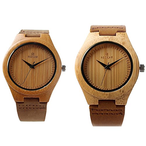 StillCool Men's Wood Watch, Natural Bamboo and Sandalwood with Quartz Movement, Genuine Leather Strap