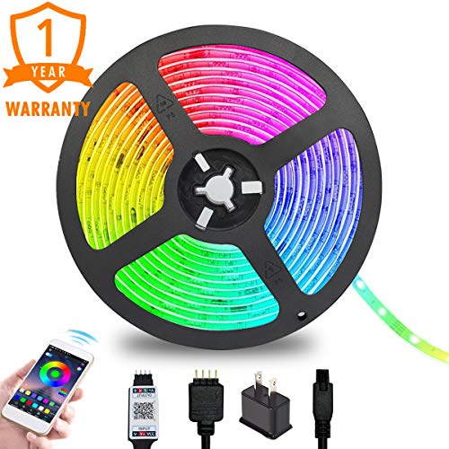 Coolzon LED Strip Lights with Remote Bluetooth, RGB Light Strip 16.4ft 12V Color Changing Rope Light, 150LEDs Waterproof Music Sync Light Rope for Home Room Kitchen Car and TV