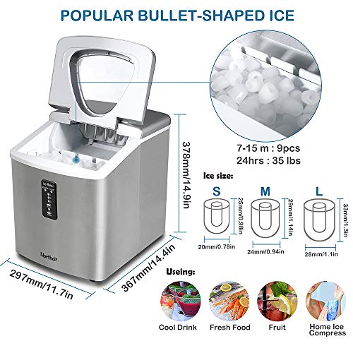 Northair Automatic Ice Maker 35lbs Per Day, Stainless Steel Finish