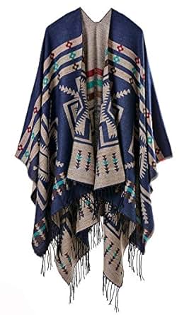 Hontri Scarf Shawl in Sale, Women's Travel Plaid Shawl Wrap Front Open Poncho Warm Oversized Sweater Casual Cardigan Shawl Suitable for Autumn and Winter Shawl Wraps for Women