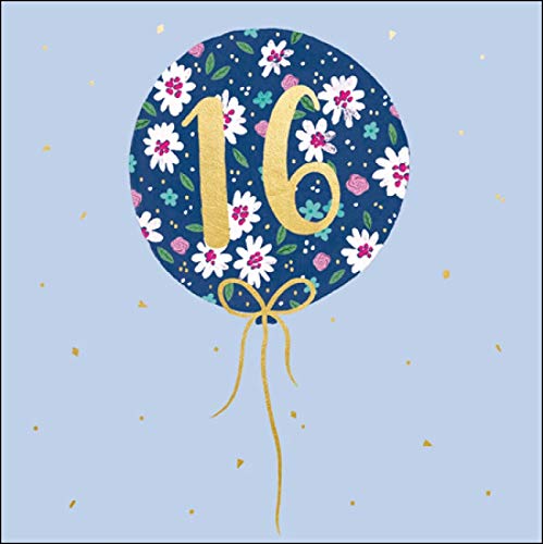 Girls 16th Birthday Card from Woodmansterne - Sweet Sixteen, Floral Balloon - Foil Finish - for Her