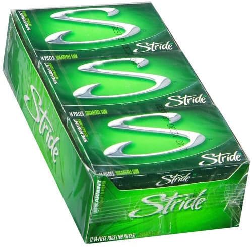Cadbury Adams Stride Gum, Individually Wrapped, 12/BX, Spearmint