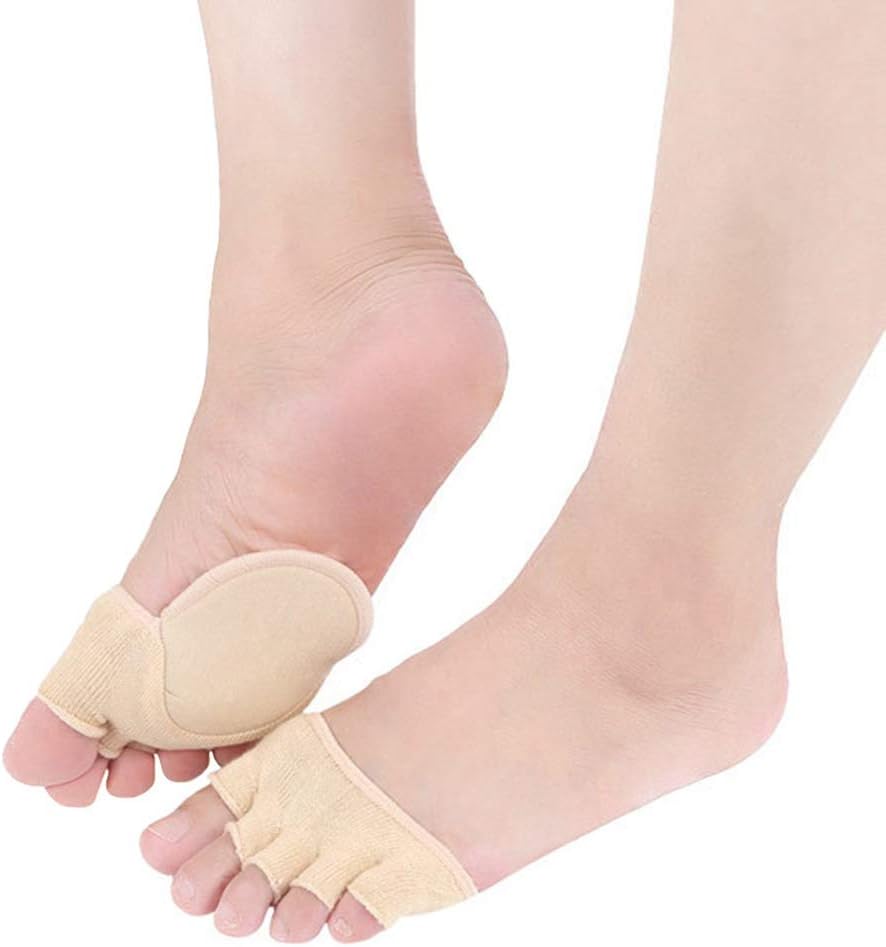 Toe Socks, Ball of Foot Cushion, Forefoot Pads, No Show Socks Women, 2 Pairs, Nude