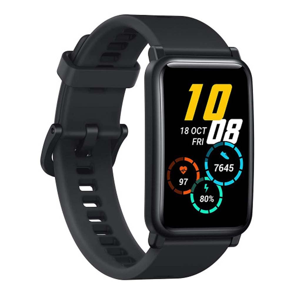 Honor Watch ES 1.64'' AMOLED Color Screen, 10-Day Battery, 24/7 Heart Rate And Sleep Tracking, Blood Oxygen Monitoring, 50 m Water Proof, 95+ Workout Modes, Meteorite Black