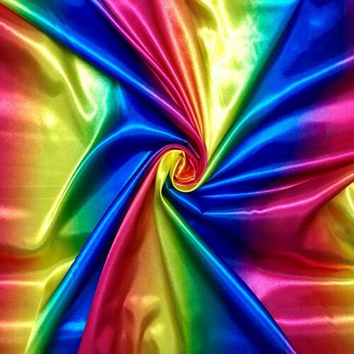 100% Polyester/Poly Silk Silky Satin Fabric, Dressmaking, Wedding, Prom - Dress Craft Fabric Material 58" - 150 cm Wide Sold As 1 Meter Pre - Cut Lengths (Available in 22 Colours) (Rainbow)