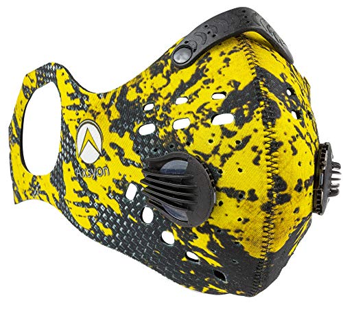 Axsyon Dust Mask with Ear Loops- Activated Carbon Dust Mask- 3 Filters & 2 Valves Included. for House Cleaning, Woodworking, Mowing, Outdoor Activities. N99 (Reptile Yellow)