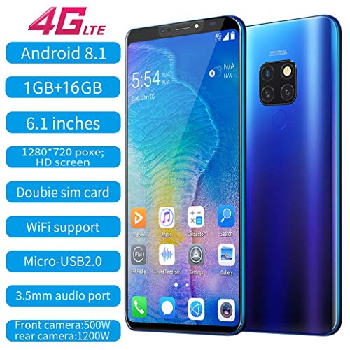 Full Screen Unlocked Smartphone | 6.1 inch Android 8.1 Ultrathin 4 HD Camera Cell Phones | GSM 4G LTE WiFi Mobile Phone 1G RAM, 16GB ROM, 8-Core Processor Cellphone Telephones 2 SIM (Blue)