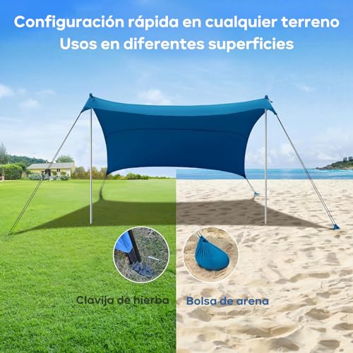 Sombrilla para Playa 3*3*2M,UPF50+ Carpas para Exteriores 4-6 Persona,Toldo Tienda de Playa Grande Plegable con 4 Sacos de Arena,2 Polos,4 Clavos Rectificados para Playa,Césped,Camping,Picnic,Patio