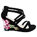 Women's Open Toe Embroidered Floral Strappy Ankle High Wedge Heel Sandal