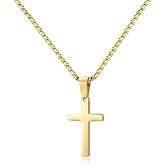 M MOOHAM Cross Necklace for Men - Stainless Steel Silver Gold Black Plain Cross Pendant Necklace Simple Jewelry Gifts, 16-24 Inches Chain