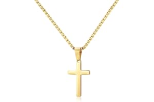 M MOOHAM Cross Necklace for Men - Stainless Steel Silver Gold Black Plain Cross Pendant Necklace Simple Jewelry Gifts, 16-24 Inches Chain