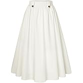 Belle Poque Women's Midi Skirt with Pockets Vintage A Line High Waisted Flowy Pleated Swing Skirts for Office