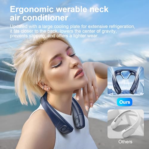 FUGUIFA Neck Air Conditioner Fans That Blow Cold Air, 6000 mAh Battery Operated Wearable Cooling Device Fan, Bladeless, Rechargeable Fan, BLue