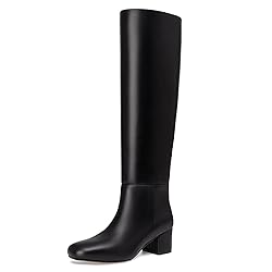 Athlefit Black Knee High Boots for Women Chunky Low