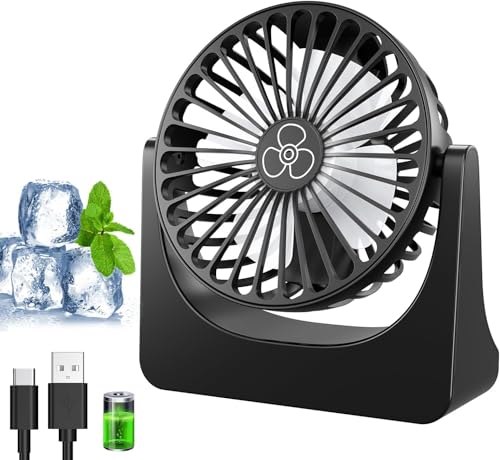 PALATALA Desk Fan, USB Fan Silent Powerful Table Fan for Bedroom, Mini Desk Fan USB Rechargeable, 360° Rotation Portable Small Fan for Desktop, Office, Home, Bedroom, Camping, Travel, Summer, Black
