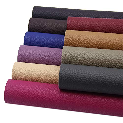 David Angie 10 Pcs Solid PU Synthetic Leather Litchi Faux Leather Sheet 7.9" x 13.4" (20 x 34 ) Perfect for Making Hair Bow Wallet Handbags Dressing Sewing Crafting DIY Projects (Dark Color Leahter)