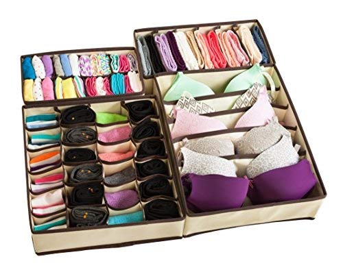 Adorn Home Essentials| Foldable Fabric Closet Storage Organizer,Drawer Organizer and Drawer Divider| Ideal for Underwear, Socks, Bras and Home Essentials| Set of 4 Organizer Drawers