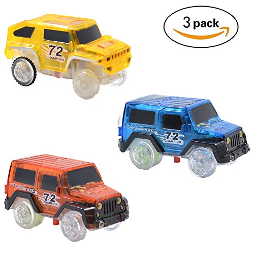 Magic Tracks Cars Replacement Light Up Toy Car Track Accessories Toys Racing Car with Flashing LED Lights Compatible with Most Tracks for Boys and Girls Best Gifts (3 pack)