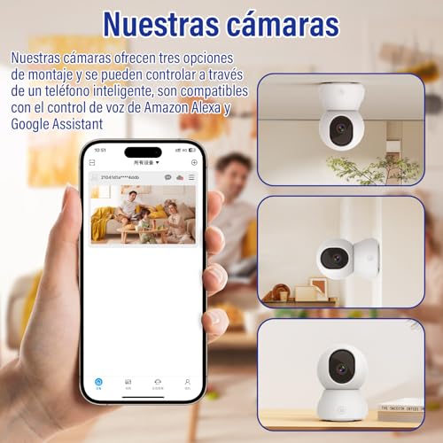 LEMONSEA Camara de Seguridad Interior, 2MP Camara WiFi de Visión 360°, Camaras de Seguridad Inalambricas con Vision Nocturna y Audio Bidireccional, Detección de Movimiento, Alarma, Poyo Alexa y Google