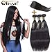 QTHAIR 14A Brazilian Virgin Hair Straight Human Hair 3 Bundles with Lace Closure(18