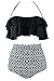 Cocoship Solid Black & Geometric Retro Boho Flounce Falbala High Waist Bikini Set Chic Swimsuit Bathing Suit L(FBA)