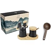 Peugeot Bali Black Cast-Iron Pepper Mill &amp; Salt Cellar With Wooden Tray Gift Boxed- With Wooden Spice Scoop