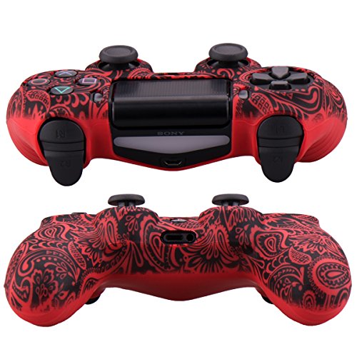 YoRHa Water Transfer Printing Flowers Silicone Cover Skin Case for Sony PS4/slim/Pro Dualshock 4 Controller x 1(red) with Pro Thumb Grips x 8 - Thumbnail 5