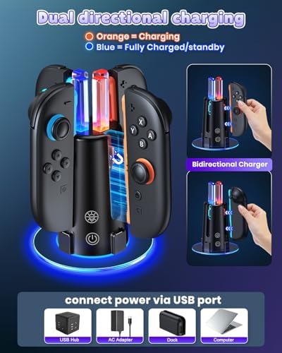 RVB Station de Charge 4-en-1 pour Switch 2/1/OLED pour Joycon 2/1