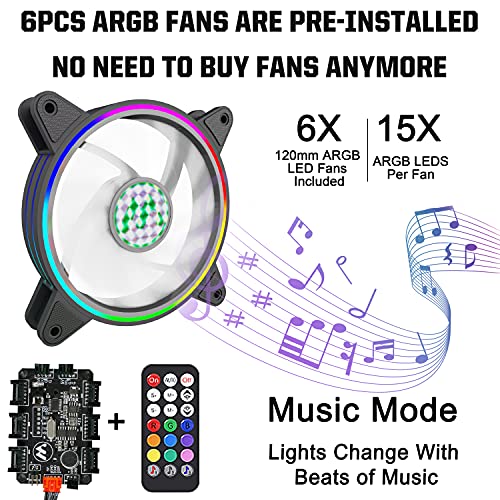 MUSETEX 6 ARGB Fans PreInstalled USB 3.0 ATX MidTower Case with Voice