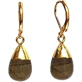 Gempires Natural Gemstone Drop Dangle Earrings for Women | Teardrop Dangle Earrings with Leverback | 14K Gold Plated Hypoallergenic Leverback | Handmade Jewelry Gift for Her | Multiple Gemstone Options