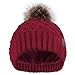 Vmevo Women's Warm Faux Fur Pom Pom Beanie Hat Soft Cable Knit Winter Fleece Lined Skull Cap Cuff Beanie,Burgundy,One_Size