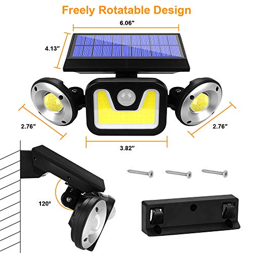 2 Pack Solar Lights Outdoor with Motion Sensor, 83 LED COB Flood Lights,3 Heads Adjustable Wireless Security Light,270° Wide Angle IP65 Waterproof Decorative Light for Garage Pathway Porch Patio Yard