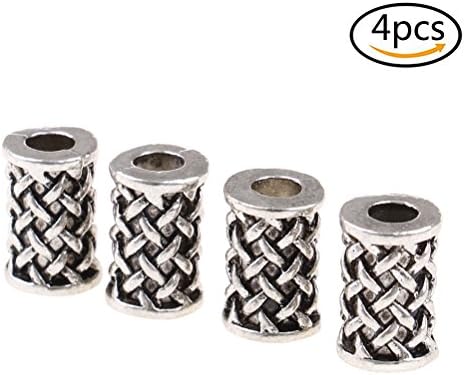 Youger 4 Pieces Norse Viking Runes Beads Antique DIY Bracelet Hair Beards Making Hair Beard Pendant Bracelet - Silver