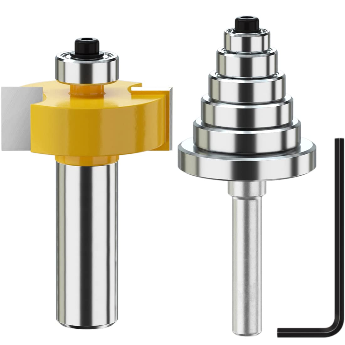 1/2 Inch Shank Rabbet Router Bit with 6 Bearings Set -1/8", 1/4", 5/16", 3/8", 7/16", 1/2" Interchangeable Bearings for Solid Wood Particle Board Plywood