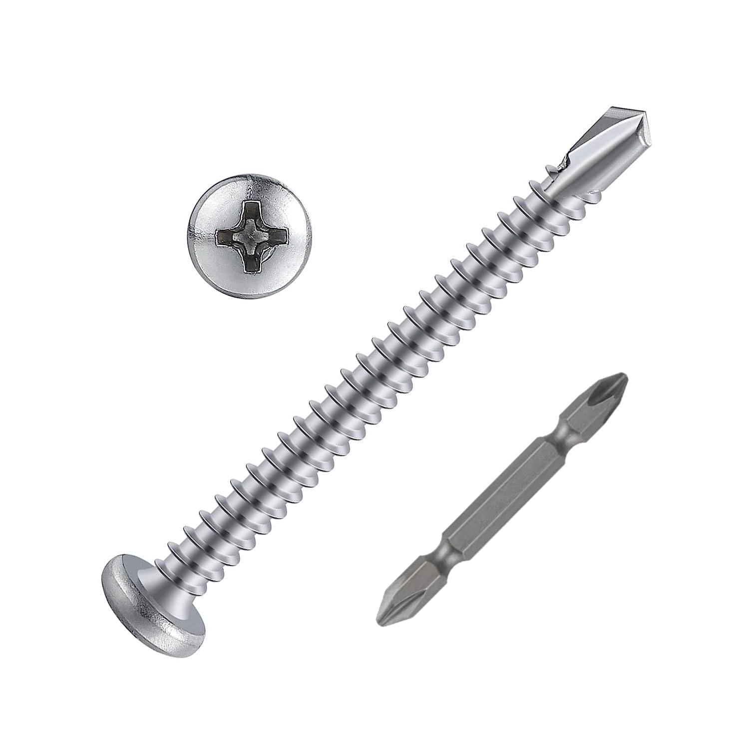 Photo 1 of ?120pcs?#8X2 Phillips Pan Head Self Drilling Screws, Self Tapping Sheet Metal Screws - 410 Stainless Steel
