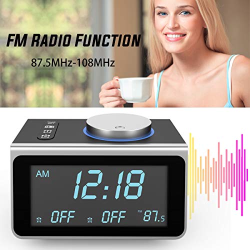 Alarm Clock Radio for Bedrooms, Dual USB Ports, Dual Alarms for Heavy