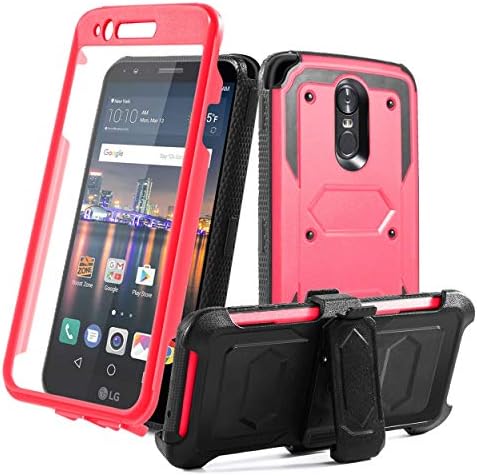 LG Stylo 3 Case,LG Stylo 3 Plus/LG Stylus 3 Case,HOKOO [Built-in Screen Protector][Kickstand][Heavy Duty] Fullbody Armor Swivel Belt Clip-Red