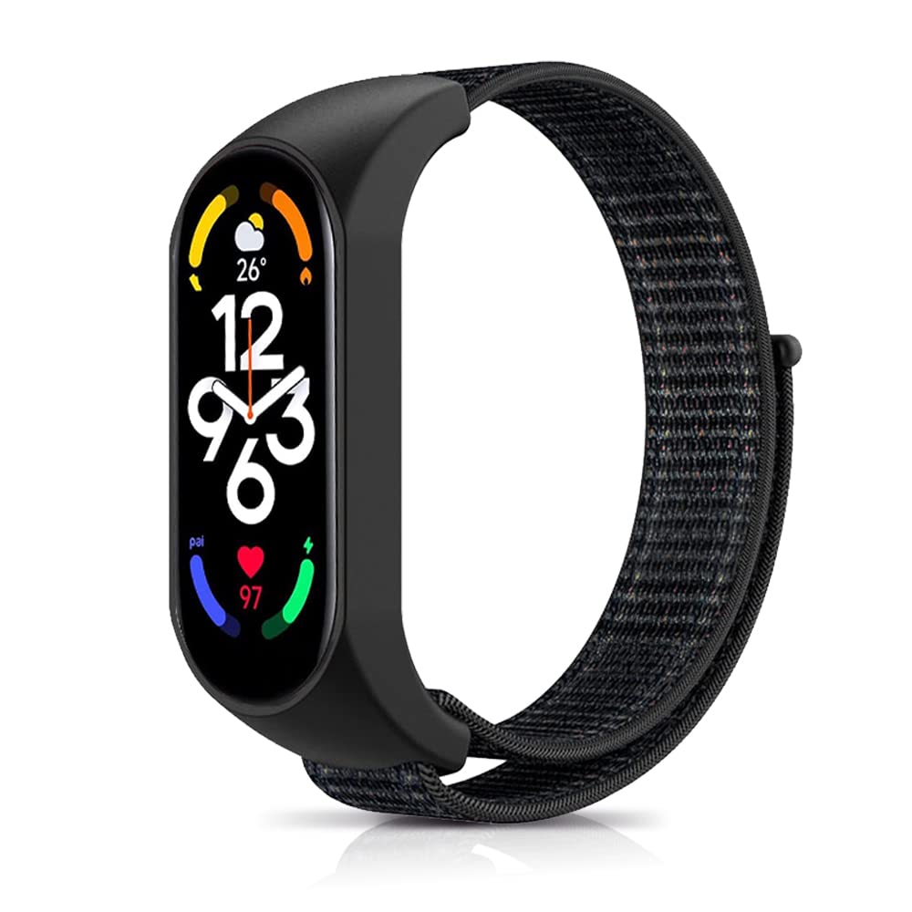 Niboow Strap Compatible with Xiaomi Smart Band 7 (Xiaomi Mi Band 7), Men Women Children Nylon Soft Lightweight Breathable Watch Band for Xiaomi Smart Band 7 (Xiaomi Mi Band 7) - Black