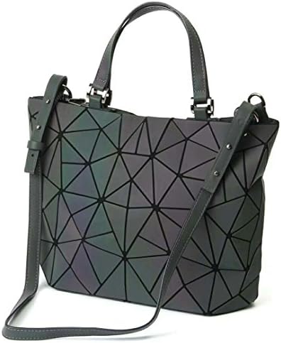 Women Top-Handle Bags Geometric Luminous Bag PU Leather Purses and Women Handbags Shard Lattice Eco-Friendly Holographic Purse Ladies Shoulder Bag
