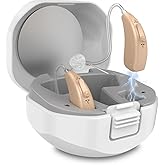 Rechargeable Hearing Aids for Seniors Severe Hearing Loss Earrck Hearing Amplifier with Noise Cancelling BTE Hearing Aid with Volume Control Dual Micphone (Beige)