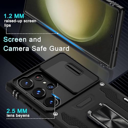 ELEPIK Samsung Galaxy S25 Ultra Case with Camera Cover,Samsung S25 Ultra Cover Pass 16ft Drop Test Military Grade Heavy Duty Protective Phone Case with Kickstand (Black)