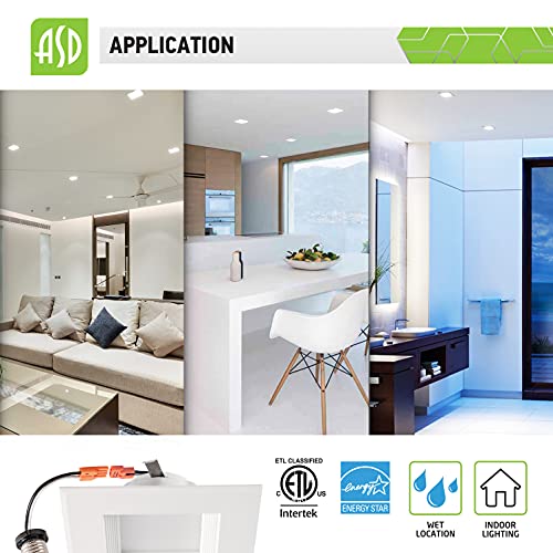 ASD 4 Inch Square Recessed LED Can Light Dimmable, Baffle Trim, 9W (40W