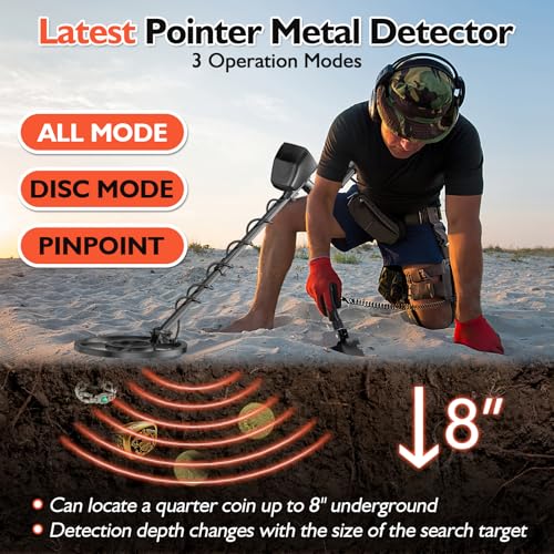 OMMO Professional Metal Detector for Adults and Children, Pinpointer USB Rechargeable Metal Detector, 3 Modes, High Precision, IP68 Waterproof Coil, Metal Detector with Headphones, Orange