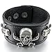INBLUE Men's Alloy Genuine Leather Bracelet Bangle Cuff Silver Tone Black Brown Pirate Skull Adjustable