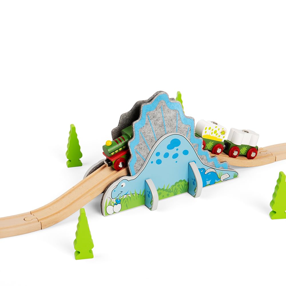 Bigjigs Rail Dino Riser Tunnel - Wooden Dinosaur Train Accessory, Kids Trains & Railway Accessories, Toys & Gifts For Toddlers, 3 Year Old +