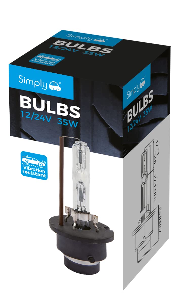 Simply D2S Xenon HID Gas Discharge Bulb – 12/24V 35W P32d-2, Bright White 6000K, E-Marked OEM Replacement, Long Life Quartz Glass UV Filter