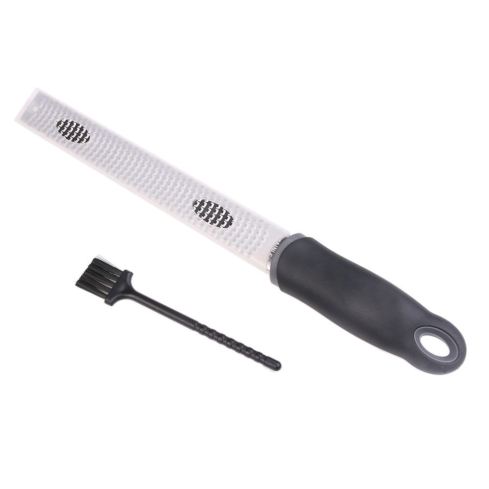 Professional Kitchen Cheese Grater Handheld Dishwasher Safe Stainless Steel Lemon Zester Plate with Protective Cover (Black)