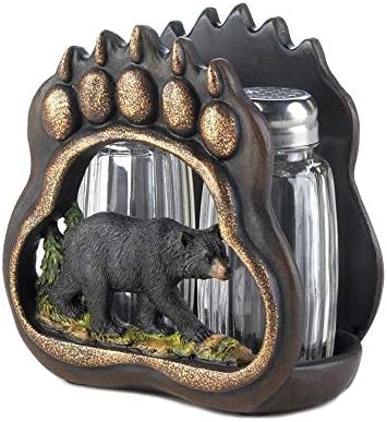 Sarutaya Salt Pepper Shakers Set Black Bear Holder Figurine Decor Tool Kitchen Glass Resin